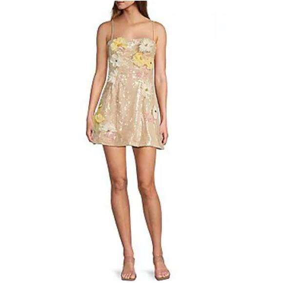 Antonio Melani Sand Etta Floral Sequin Square Neck Sleeveless Mini Dress Size 4 - Picture 1 of 11